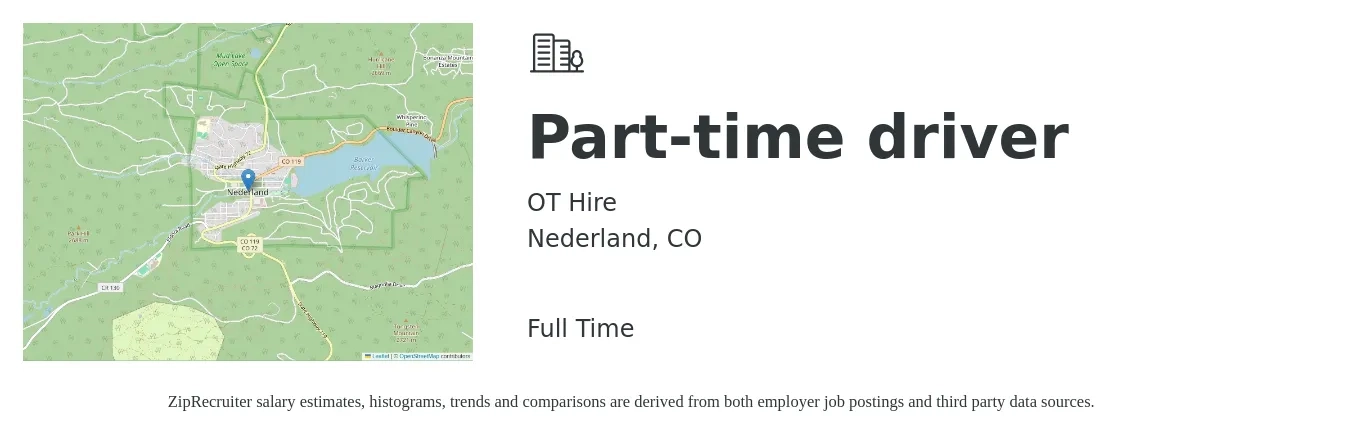 OT Hire job posting for a Part-time driver in Nederland, CO with a salary of $17 to $24 Hourly with a map of Nederland location.
