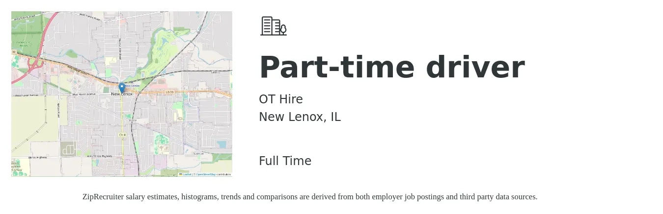 OT Hire job posting for a Part-time driver in New Lenox, IL with a salary of $15 to $21 Hourly with a map of New Lenox location.