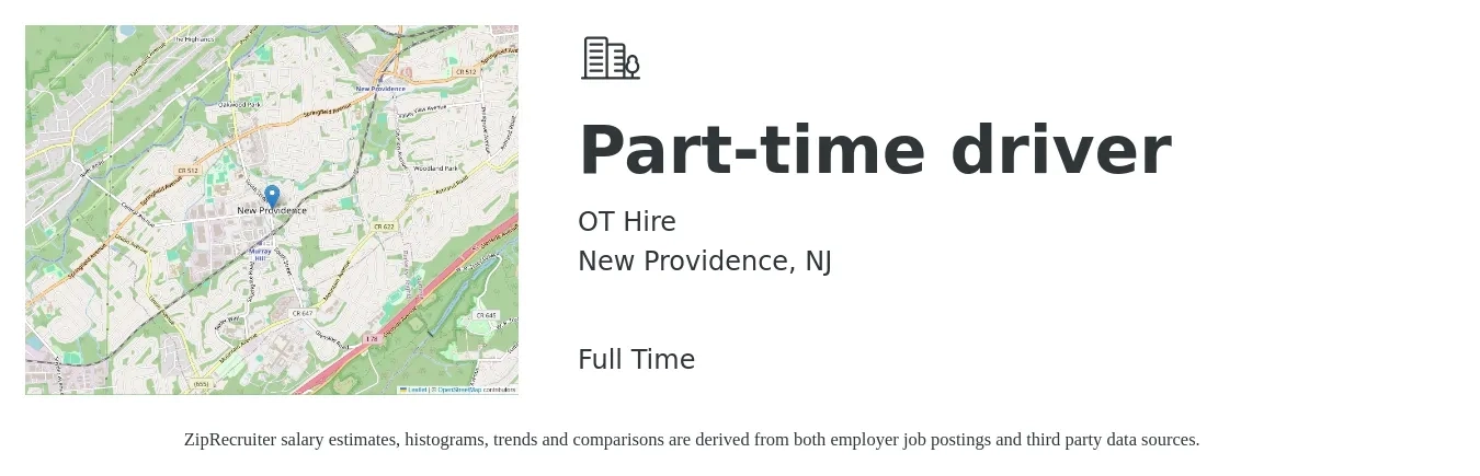 OT Hire job posting for a Part-time driver in New Providence, NJ with a salary of $16 to $22 Hourly with a map of New Providence location.