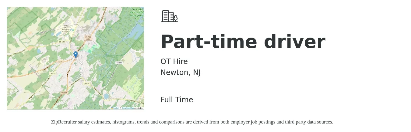 OT Hire job posting for a Part-time driver in Newton, NJ with a salary of $16 to $22 Hourly with a map of Newton location.