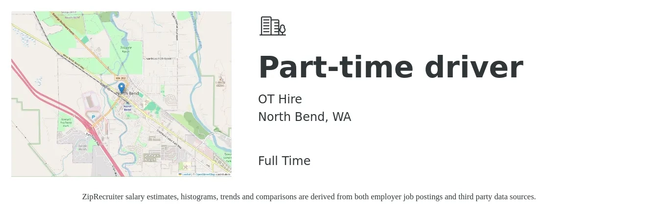 OT Hire job posting for a Part-time driver in North Bend, WA with a salary of $16 to $23 Hourly with a map of North Bend location.