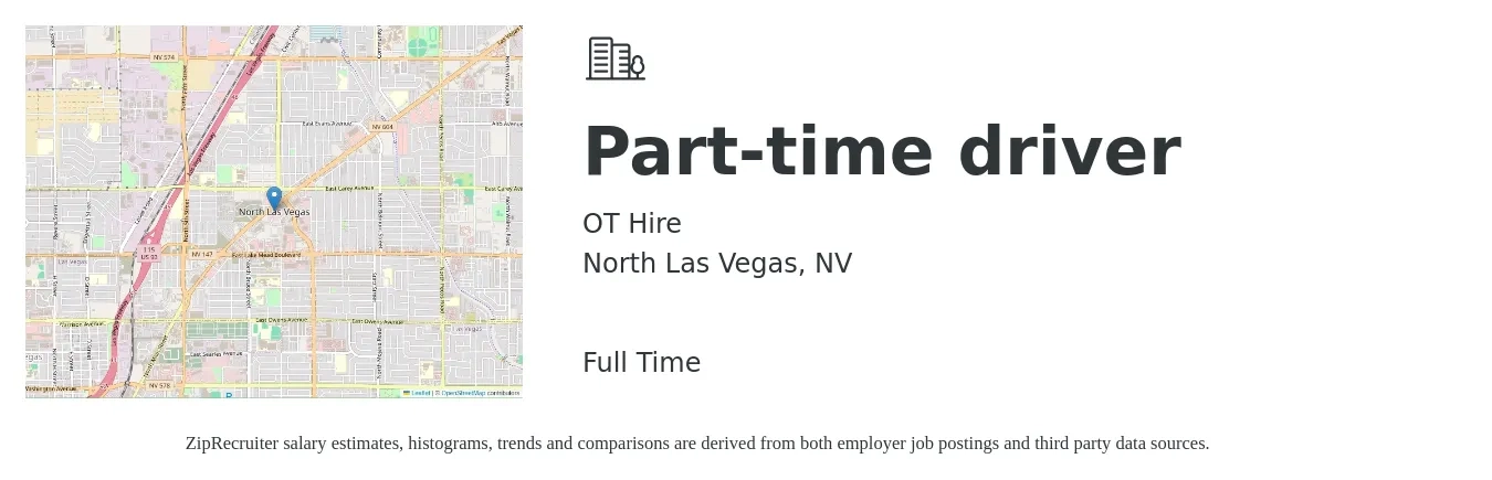 OT Hire job posting for a Part-time driver in North Las Vegas, NV with a salary of $14 to $20 Hourly with a map of North Las Vegas location.