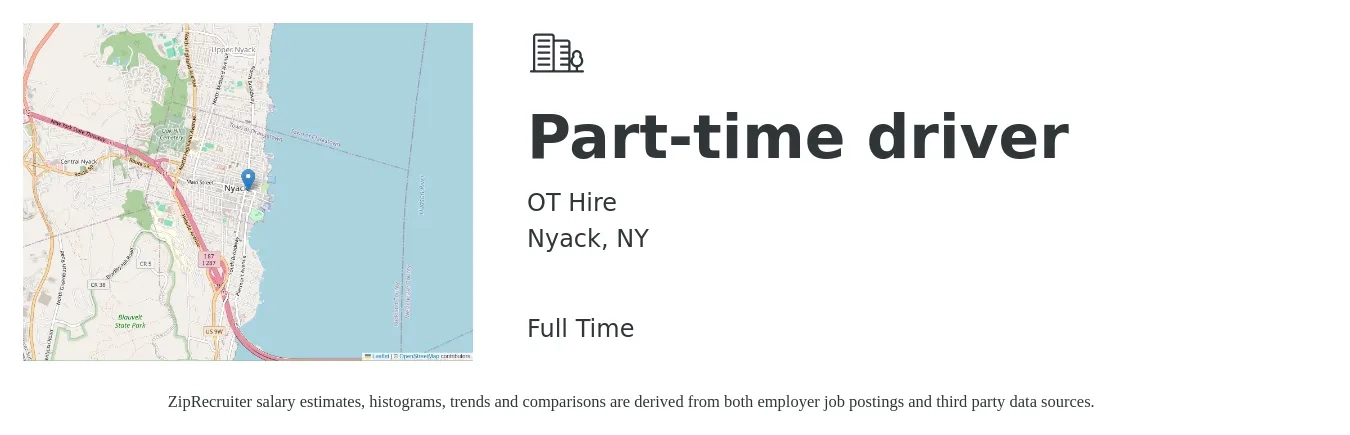 OT Hire job posting for a Part-time driver in Nyack, NY with a salary of $16 to $22 Hourly with a map of Nyack location.