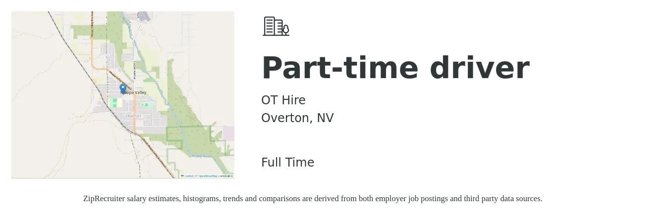 OT Hire job posting for a Part-time driver in Overton, NV with a salary of $14 to $20 Hourly with a map of Overton location.