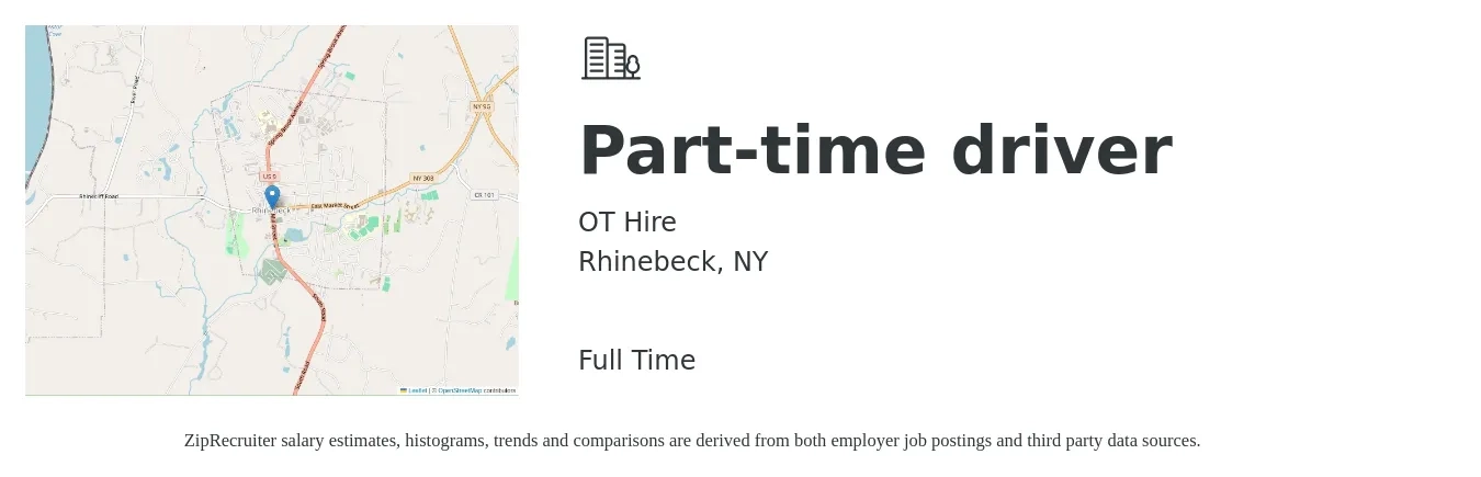 OT Hire job posting for a Part-time driver in Rhinebeck, NY with a salary of $15 to $21 Hourly with a map of Rhinebeck location.