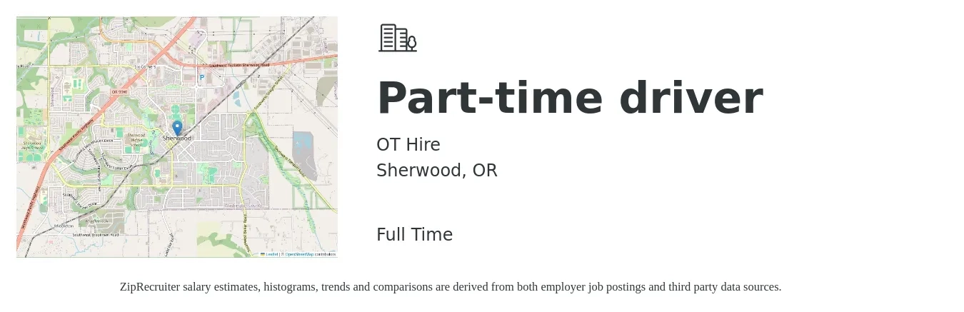 OT Hire job posting for a Part-time driver in Sherwood, OR with a salary of $16 to $23 Hourly with a map of Sherwood location.