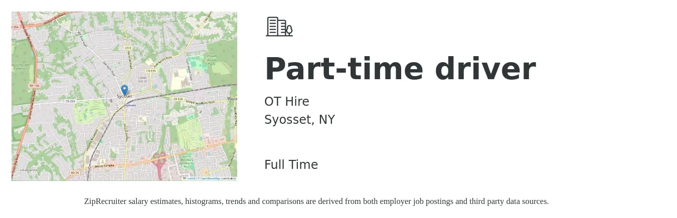 OT Hire job posting for a Part-time driver in Syosset, NY with a salary of $16 to $22 Hourly with a map of Syosset location.