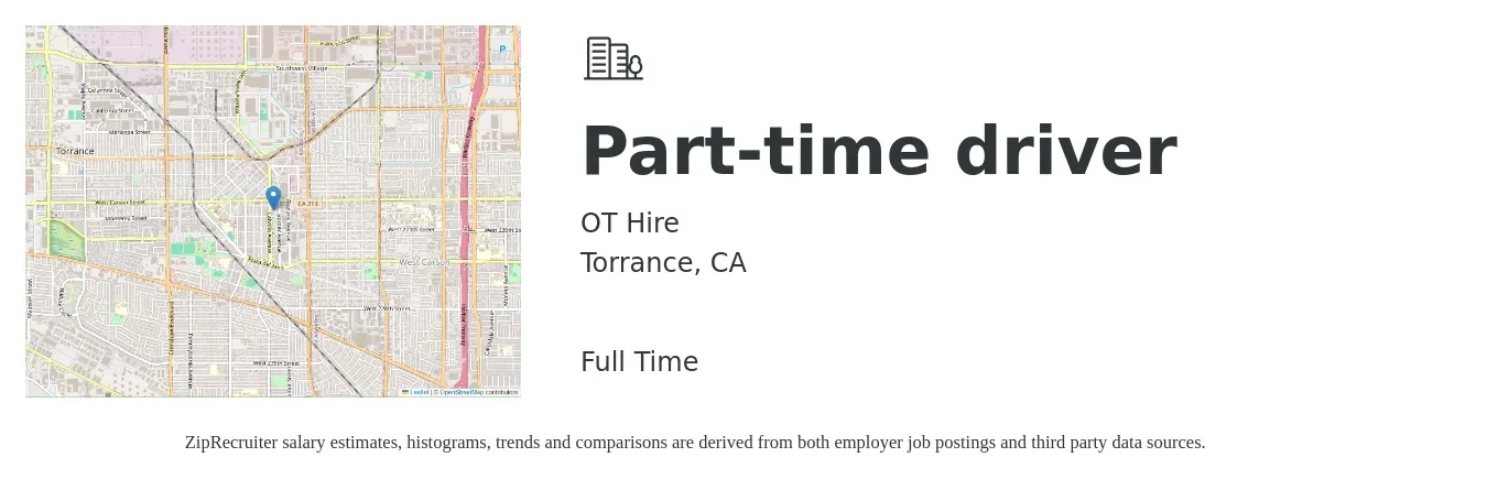 OT Hire job posting for a Part-time driver in Torrance, CA with a salary of $16 to $22 Hourly with a map of Torrance location.