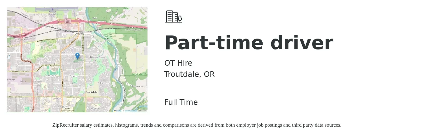 OT Hire job posting for a Part-time driver in Troutdale, OR with a salary of $16 to $22 Hourly with a map of Troutdale location.