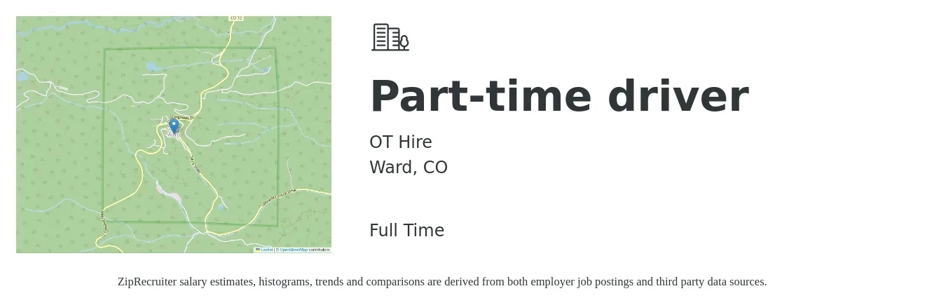 OT Hire job posting for a Part-time driver in Ward, CO with a salary of $17 to $23 Hourly with a map of Ward location.