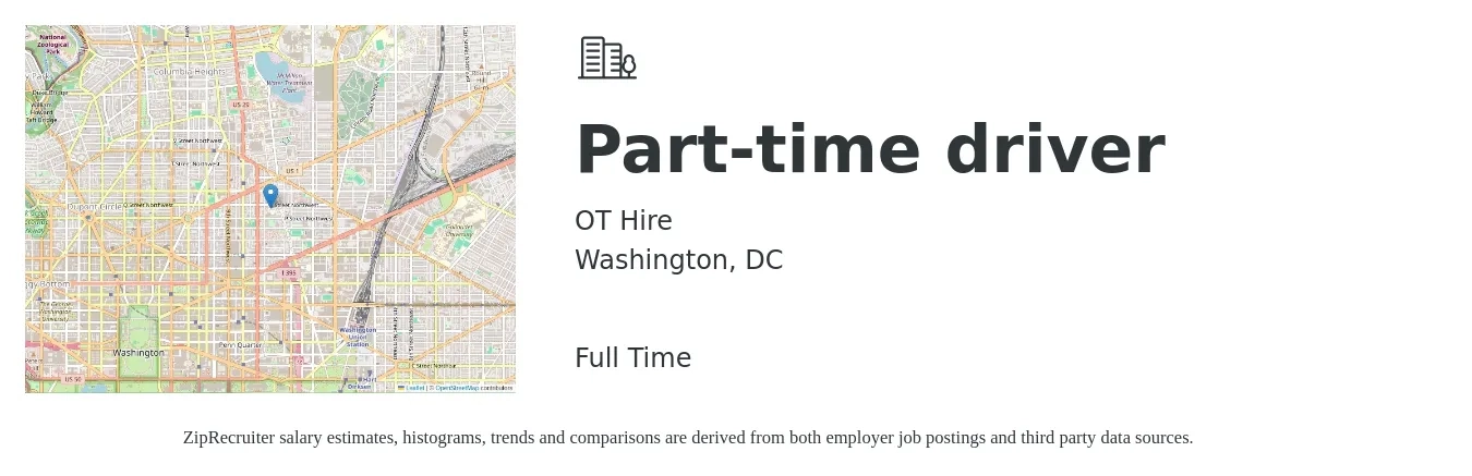 OT Hire job posting for a Part-time driver in Washington, DC with a salary of $17 to $24 Hourly with a map of Washington location.