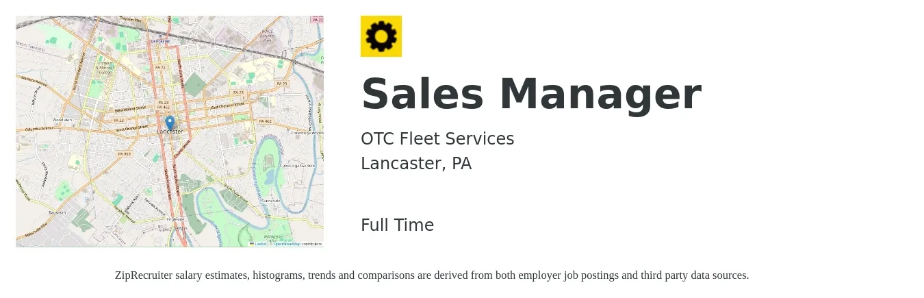 OTC Fleet Services job posting for a Trailer+Vehicle Sales Representative in Lancaster, PA with a salary of $10 Hourly with a map of Lancaster location.