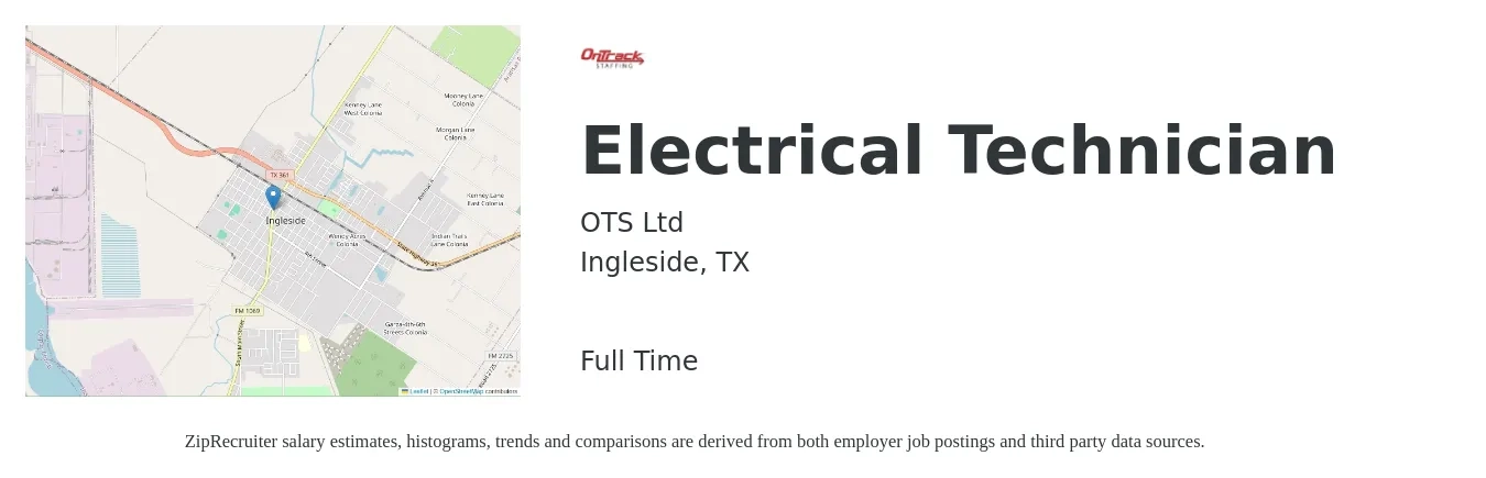 OTS Ltd job posting for a Electrical Technician in Ingleside, TX with a salary of $21 to $31 Hourly with a map of Ingleside location.
