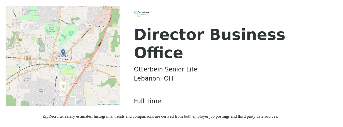Otterbein SeniorLife job posting for a Director Business Office in Lebanon, OH with a salary of $23 to $32 Hourly with a map of Lebanon location.