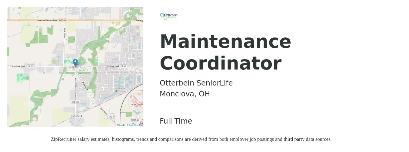 Otterbein SeniorLife job posting for a Maintenance Coordinator in Monclova, OH with a salary of $19 to $28 Hourly with a map of Monclova location.