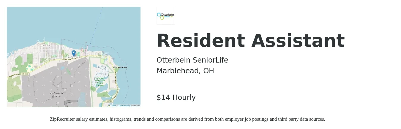 Otterbein SeniorLife job posting for a Resident Assistant in Marblehead, OH with a salary of $15 Hourly with a map of Marblehead location.