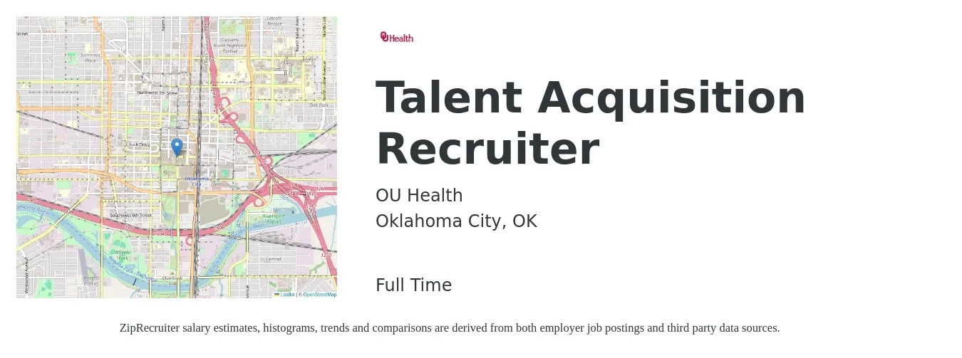 OU Health job posting for a Talent Acquisition Recruiter in Oklahoma City, OK with a salary of $20 to $31 Hourly with a map of Oklahoma City location.