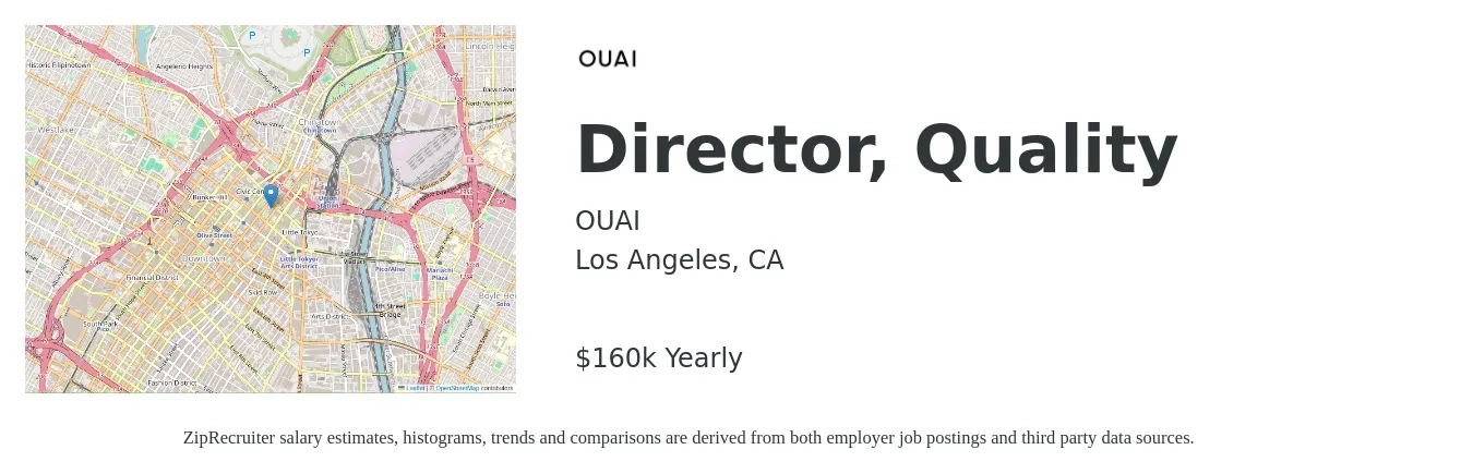 OUAI job posting for a Director, Quality in Los Angeles, CA with a salary of $160,000 Yearly with a map of Los Angeles location.