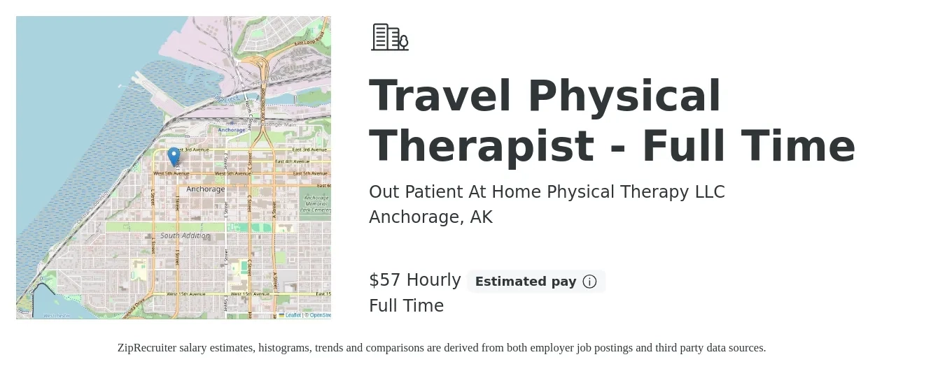 Out Patient At Home Physical Therapy LLC job posting for a Travel Physical Therapist - Full Time in Anchorage, AK with a salary of $60 Hourly with a map of Anchorage location.