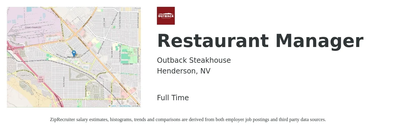 Outback Steakhouse job posting for a Restaurant Manager in Henderson, NV with a salary of $41,900 to $59,100 Yearly with a map of Henderson location.