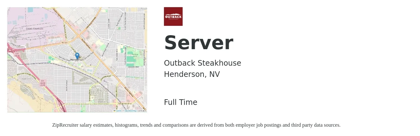 Outback Steakhouse job posting for a Server in Henderson, NV with a salary of $10 to $17 Hourly with a map of Henderson location.