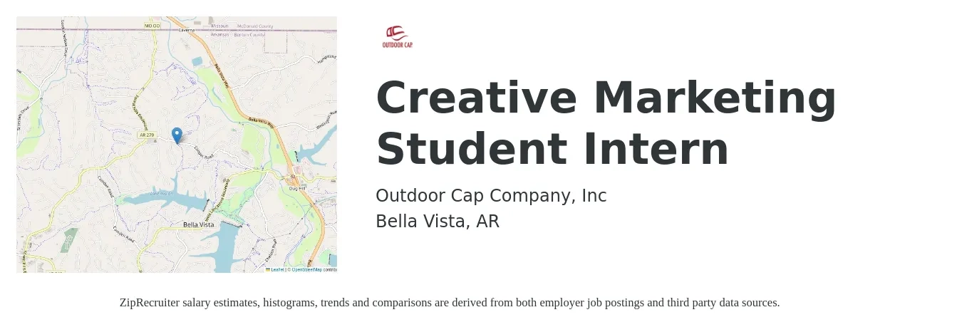 Outdoor Cap Company, Inc job posting for a Creative Marketing Student Intern in Bella Vista, AR with a salary of $14 to $18 Hourly with a map of Bella Vista location.