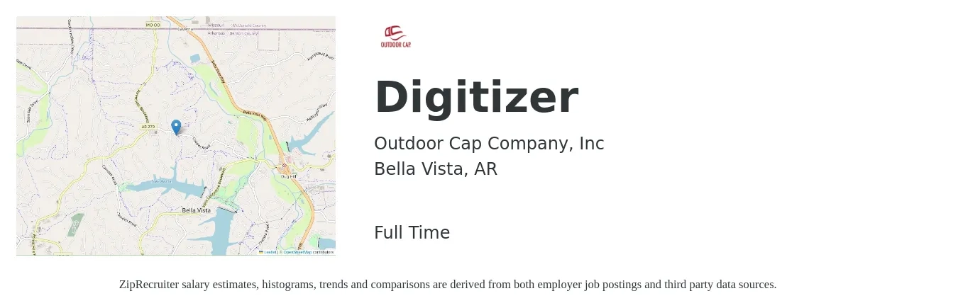 Outdoor Cap Company, Inc job posting for a Digitizer in Bella Vista, AR with a salary of $16 to $24 Hourly with a map of Bella Vista location.