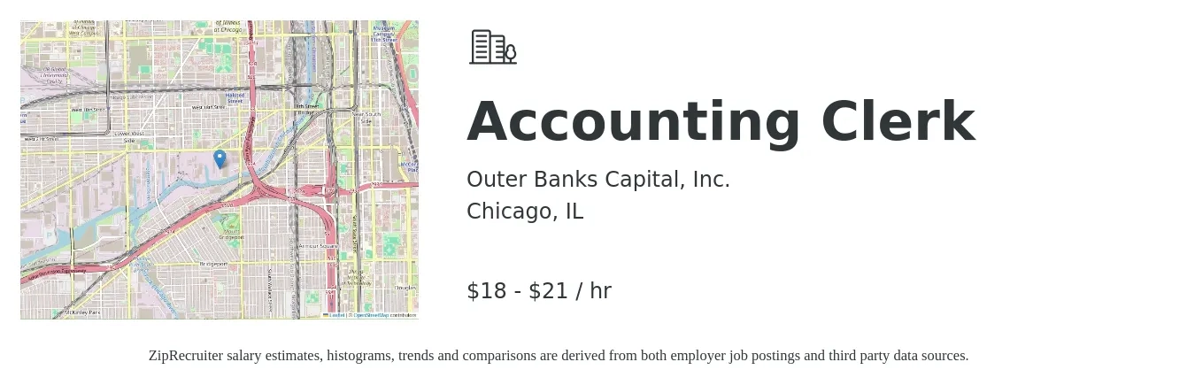 Outer Banks Capital, Inc. job posting for a Accounting Clerk in Chicago, IL with a salary of $19 to $22 Hourly with a map of Chicago location.