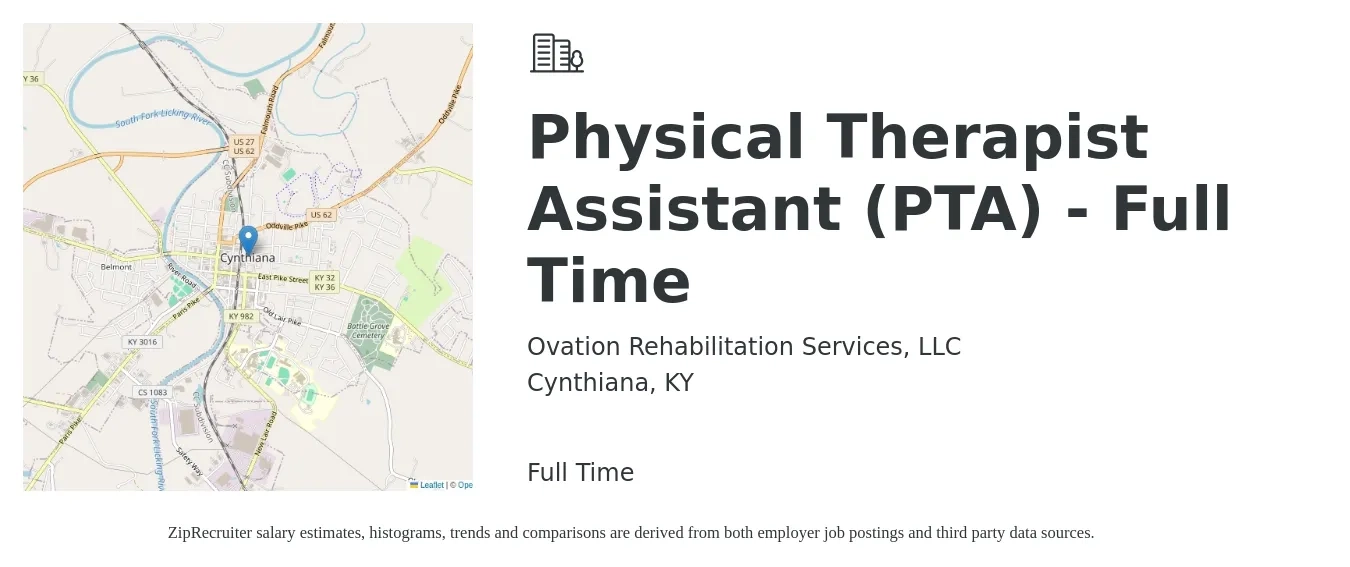 Ovation Rehabilitation Services, LLC job posting for a Physical Therapist Assistant (PTA) - Full Time in Cynthiana, KY with a salary of $26 to $34 Hourly with a map of Cynthiana location.