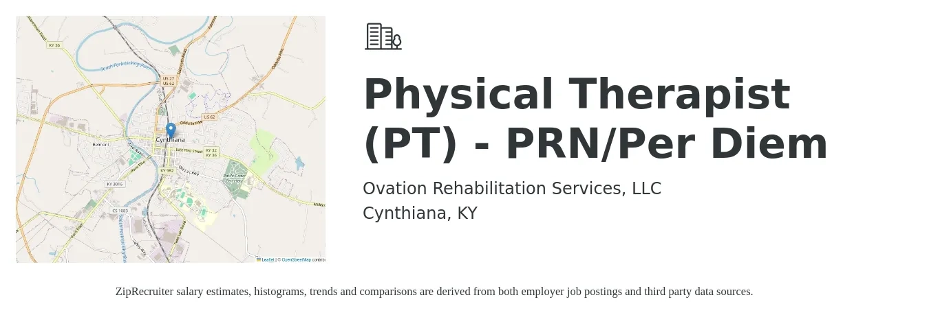 Ovation Rehabilitation Services, LLC job posting for a Physical Therapist (PT) - PRN/Per Diem in Cynthiana, KY with a salary of $1,550 to $2,010 Weekly with a map of Cynthiana location.