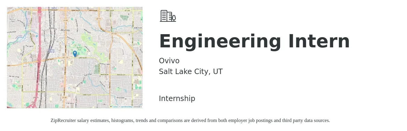 Ovivo job posting for a Engineering Intern in Salt Lake City, UT with a salary of $16 to $21 Hourly with a map of Salt Lake City location.