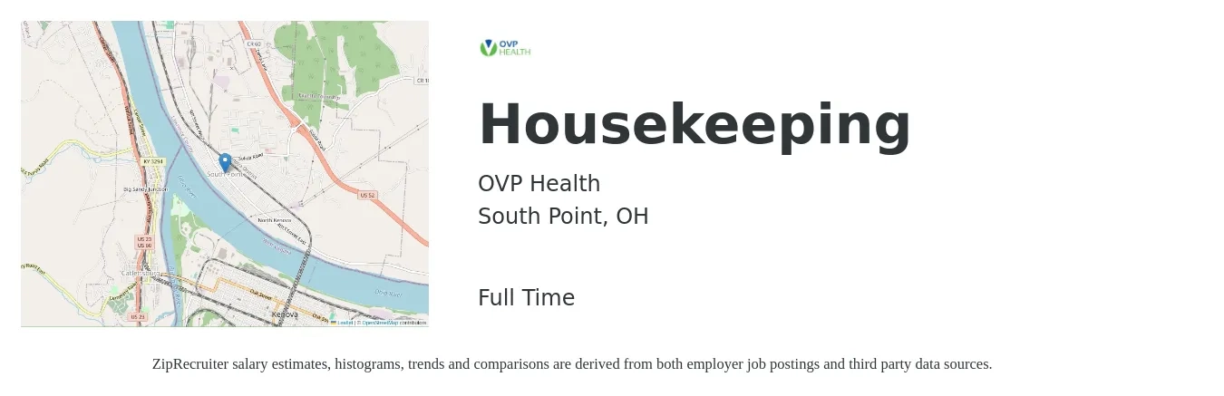 OVP Health job posting for a Housekeeping in South Point, OH with a salary of $12 to $15 Hourly with a map of South Point location.