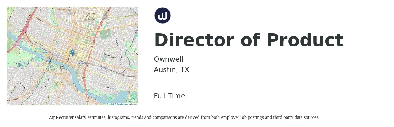 Ownwell job posting for a Director of Product in Austin, TX with a salary of $231,000 to $241,900 Yearly with a map of Austin location.