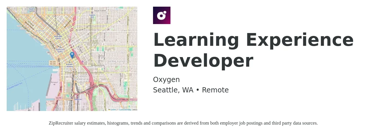 Oxygen job posting for a Learning Experience Developer in Seattle, WA with a salary of $150,000 Yearly with a map of Seattle location.