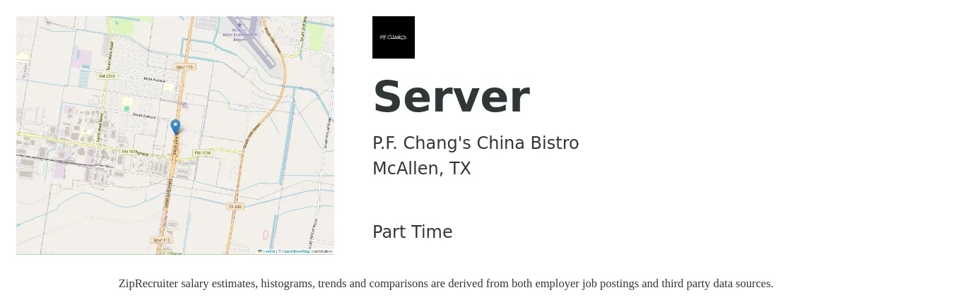 P.F. Chang's China Bistro job posting for a Server in McAllen, TX with a salary of $10 to $17 Hourly with a map of McAllen location.