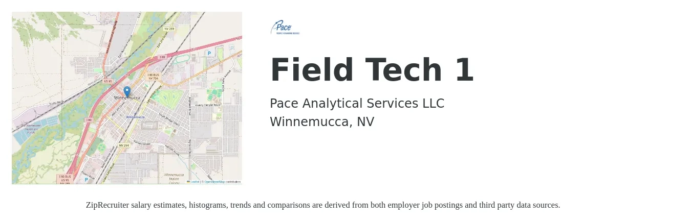 Pace Analytical Services, LLC job posting for a Field Tech 1 in Winnemucca, NV with a salary of $20 to $26 Hourly with a map of Winnemucca location.