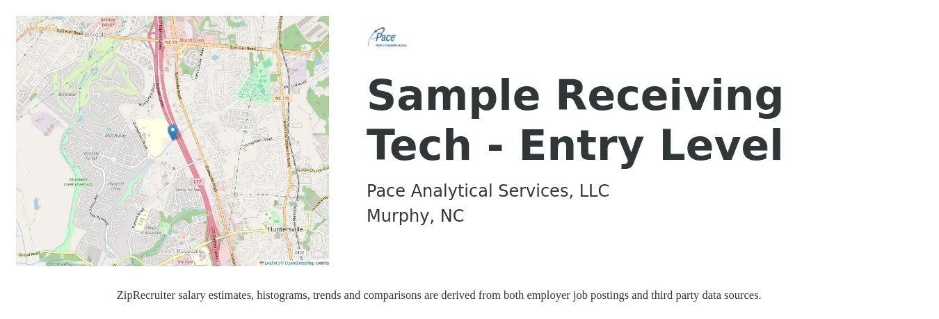 Pace Analytical Services LLC job posting for a Sample Receiving Tech - Entry Level in Murphy, NC with a salary of $16 to $22 Hourly with a map of Murphy location.