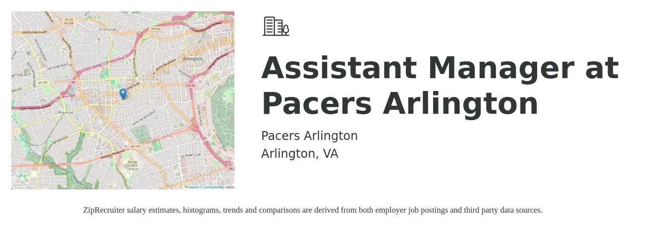 Pacers Arlington job posting for a Assistant Manager at Pacers Arlington in Arlington, VA with a salary of $20 to $23 Hourly with a map of Arlington location.