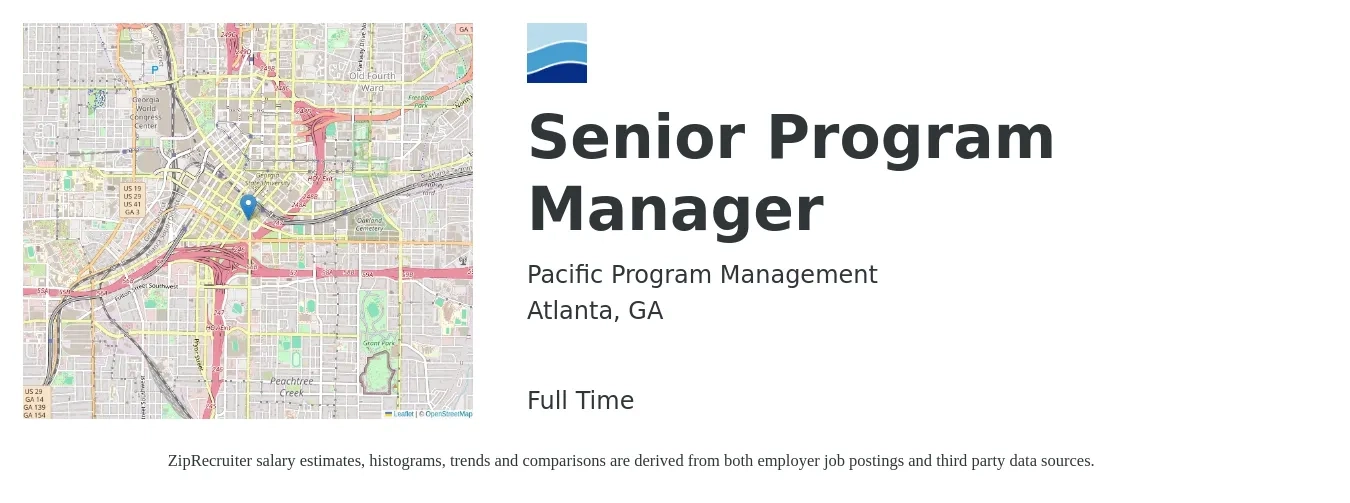 Pacific Program Management job posting for a Senior Program Manager in Atlanta, GA with a salary of $111,500 to $112,000 Yearly with a map of Atlanta location.