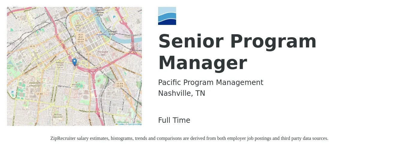 Pacific Program Management job posting for a Senior Program Manager in Nashville, TN with a salary of $112,000 to $112,500 Yearly with a map of Nashville location.