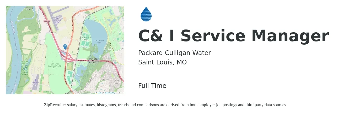 Packard Culligan Water job posting for a C& I Service Manager in Saint Louis, MO with a salary of $50,600 to $78,300 Yearly with a map of Saint Louis location.
