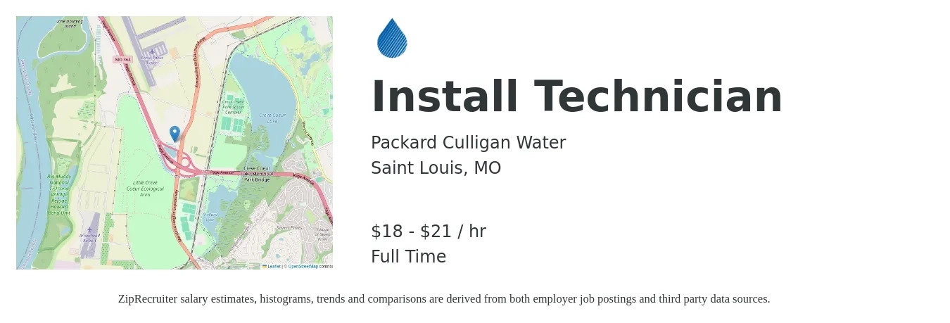 Packard Culligan Water job posting for a Install Technician in Saint Louis, MO with a salary of $19 to $22 Hourly with a map of Saint Louis location.