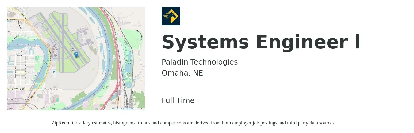 Paladin Technologies job posting for a Systems Engineer l in Omaha, NE with a salary of $93,000 to $148,900 Yearly with a map of Omaha location.