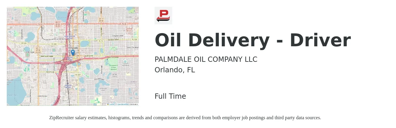PALMDALE OIL COMPANY LLC job posting for a Oil Delivery - Driver in Orlando, FL with a salary of $15 to $19 Hourly with a map of Orlando location.
