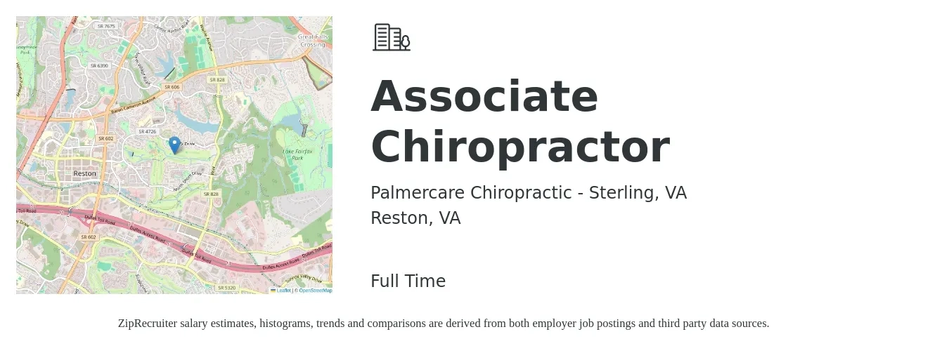 Palmercare Chiropractic - Sterling, VA job posting for a Associate Chiropractor in Reston, VA with a salary of $72,000 to $90,000 Yearly with a map of Reston location.