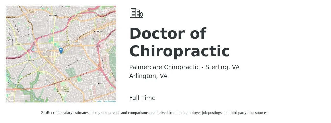 Palmercare Chiropractic - Sterling, VA job posting for a Doctor of Chiropractic in Arlington, VA with a salary of $72,000 to $90,000 Yearly with a map of Arlington location.