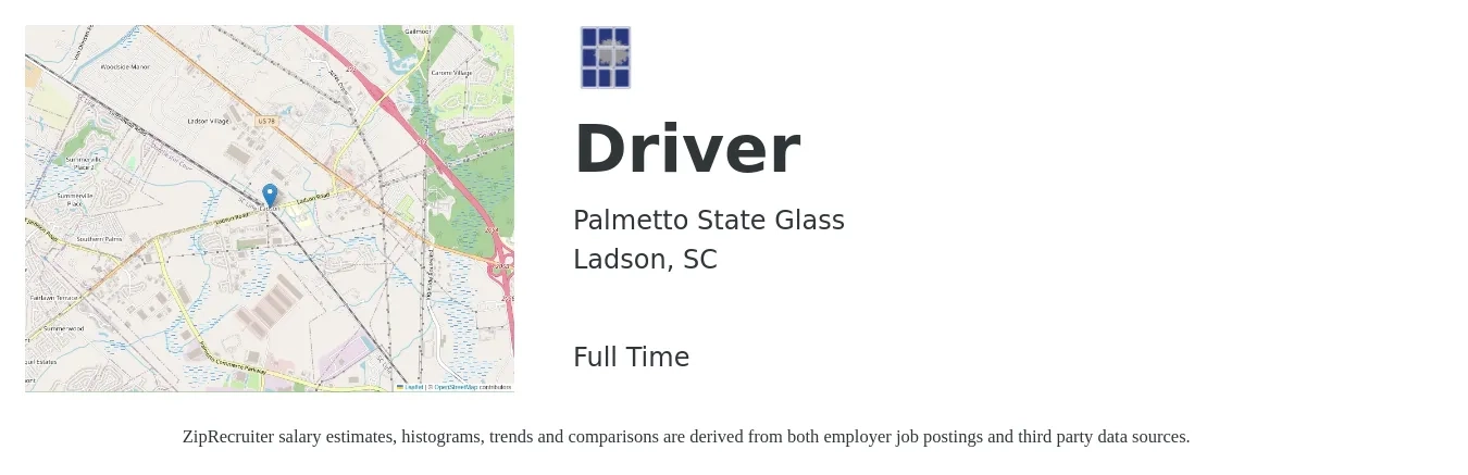 Palmetto State Glass job posting for a Driver in Ladson, SC with a salary of $14 to $20 Hourly with a map of Ladson location.
