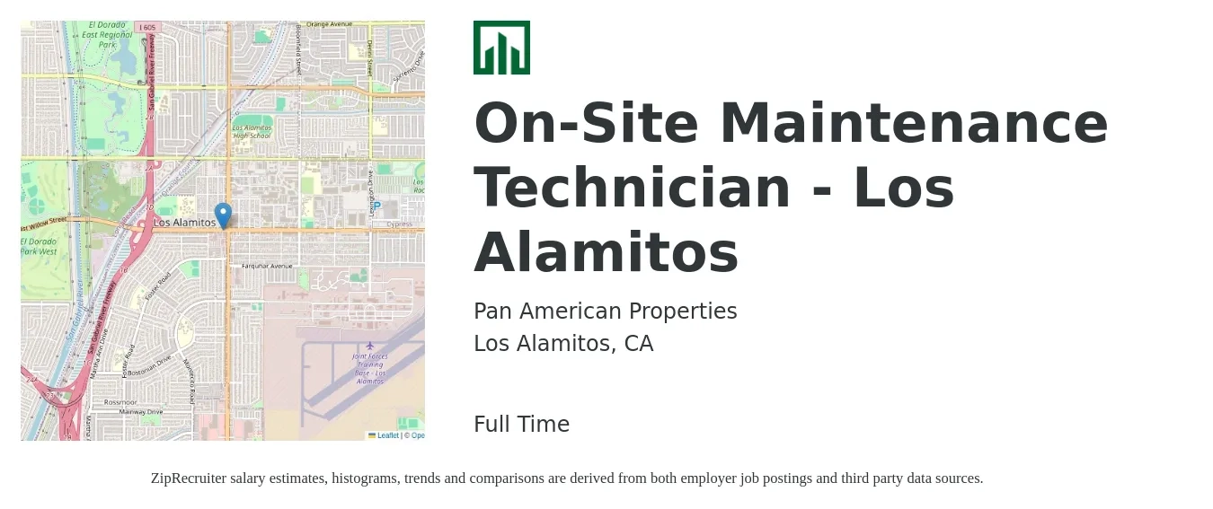 Pan American Properties job posting for a On-Site Maintenance Technician - Los Alamitos in Los Alamitos, CA with a salary of $30 to $32 Hourly with a map of Los Alamitos location.