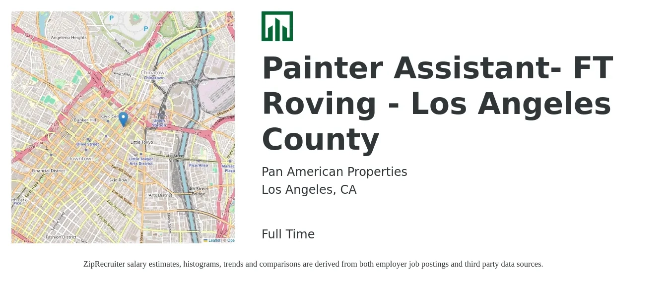 Pan American Properties job posting for a Painter Assistant- FT Roving - Los Angeles County in Los Angeles, CA with a salary of $16 to $20 Hourly with a map of Los Angeles location.