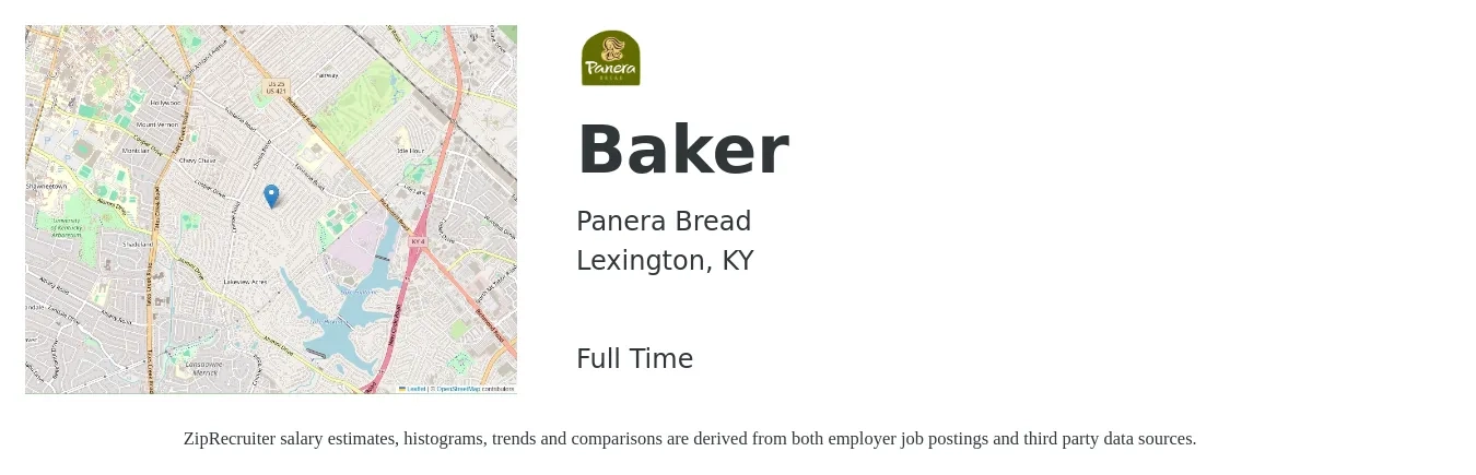 Panera Bread job posting for a Baker in Lexington, KY with a salary of $12 to $16 Hourly with a map of Lexington location.